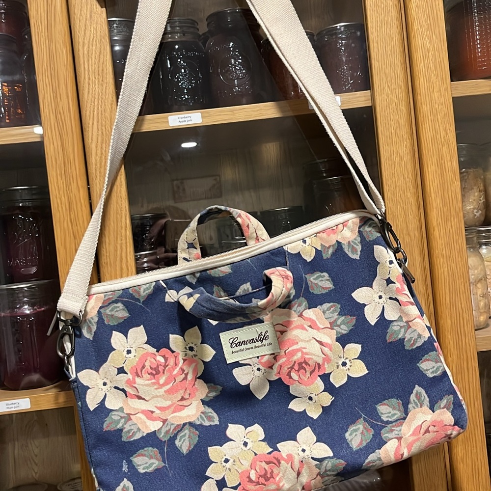 Floral Blue Canvas Bag Purse